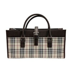 Burberry Nova Check Tote Bag Beige Tan Brown Canvas Leather